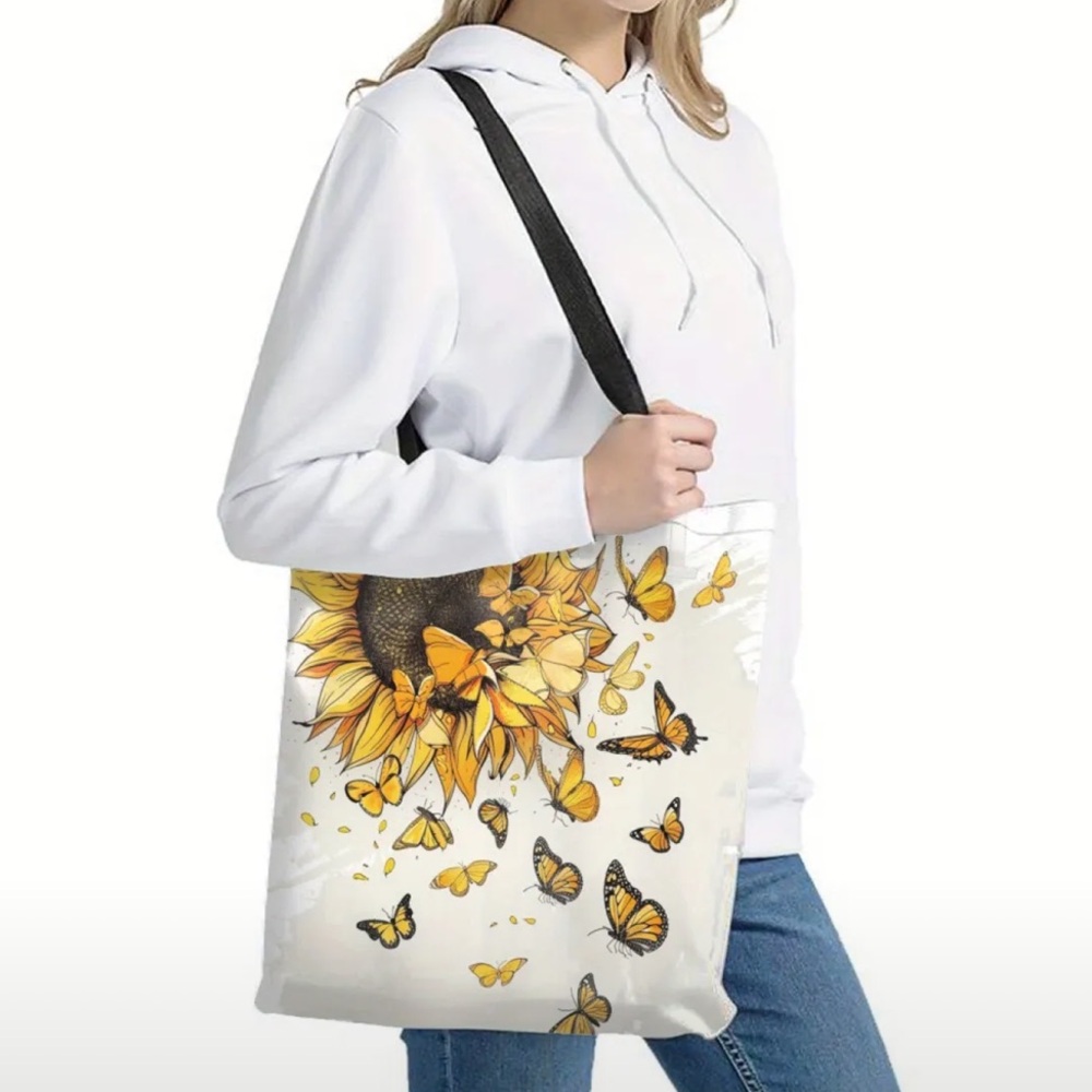 Sunflower and Butterfly Decorative Nylons Tote Bag and Double Zip Wallet Set New - Picture 13 of 16